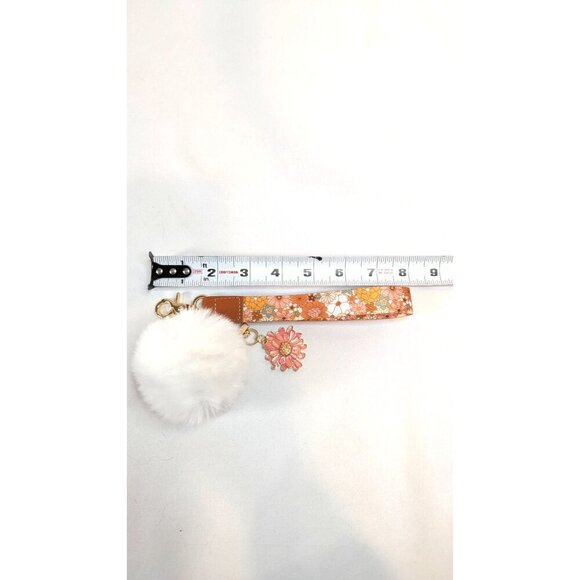 Retro flower power purse charm trio combo keychain pompom wrist strap lanyard - Picture 3 of 4